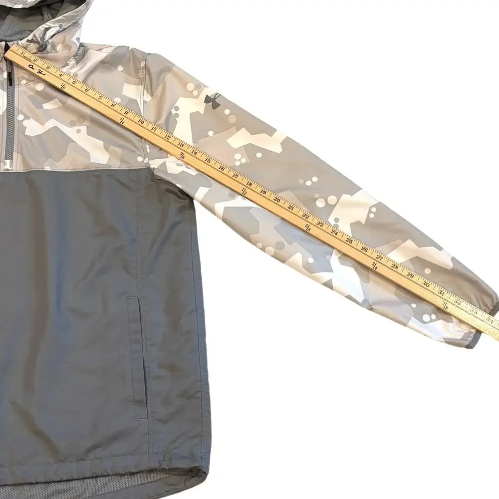 Under Armour Windbreaker Mens Med Gray Camo Hooded Pullover 1/4 Zip Lightweight